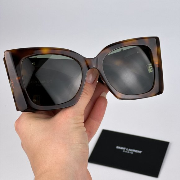 Saint Laurent SLM119 BLAZE 002 BRAND NEW Sunglasses Havana Green Oversized Women - Picture 1 of 16